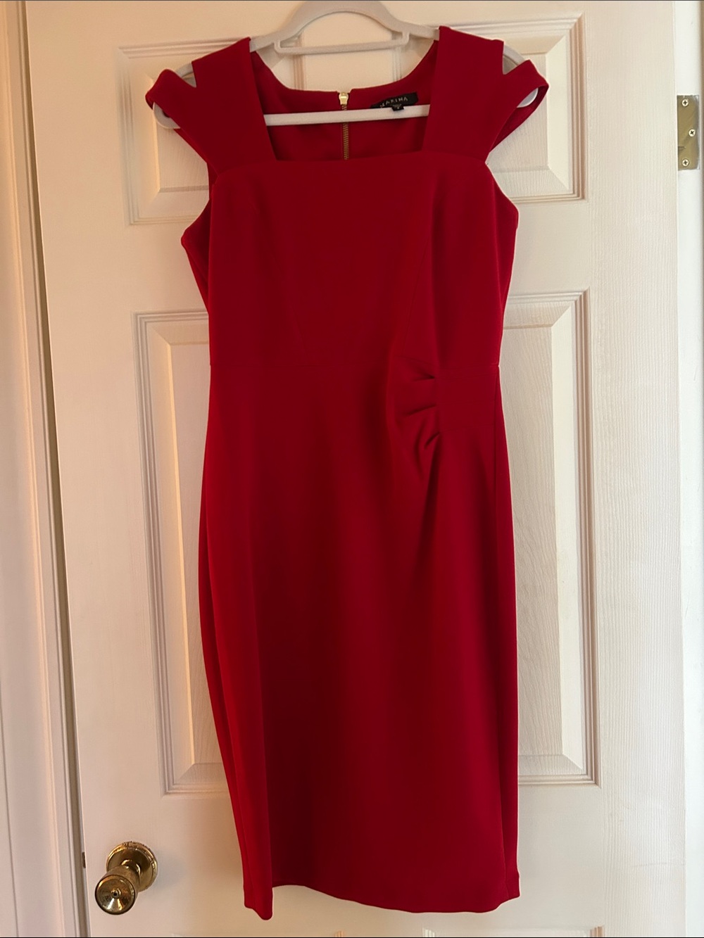 MARINA Red Cutout-Shoulder Midi Sheath Dress